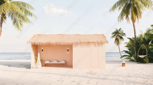 Beachside Cabana with Palm Trees - Serene Tropical Paradise Getaway