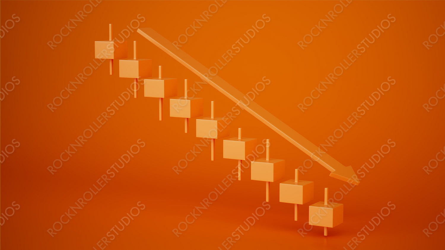 Abstract Orange Decline: Minimalist Arrow Piercing Blocks