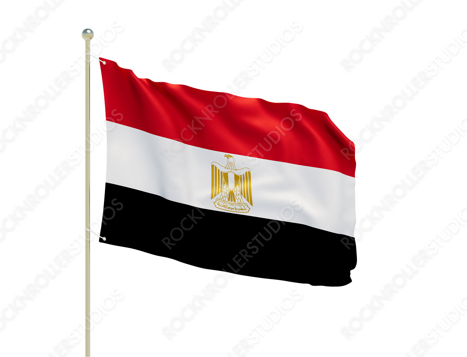 Egyptian Pride: Vibrant National Flag with Golden Eagle of Saladin Fluttering in the Breeze. Transparent PNG