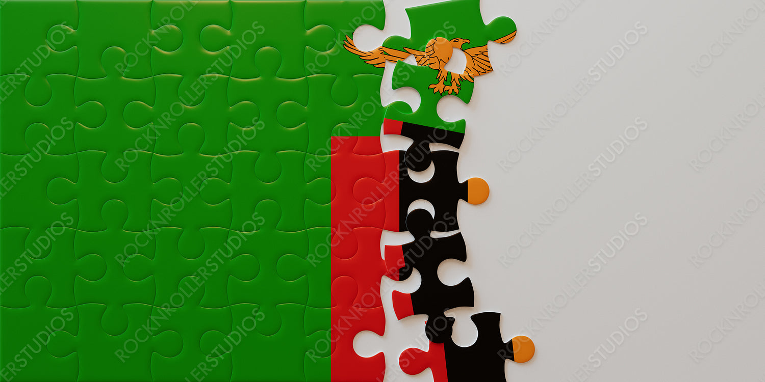 Zambia Unites: Colorful Jigsaw Puzzle of National Flag on White Background