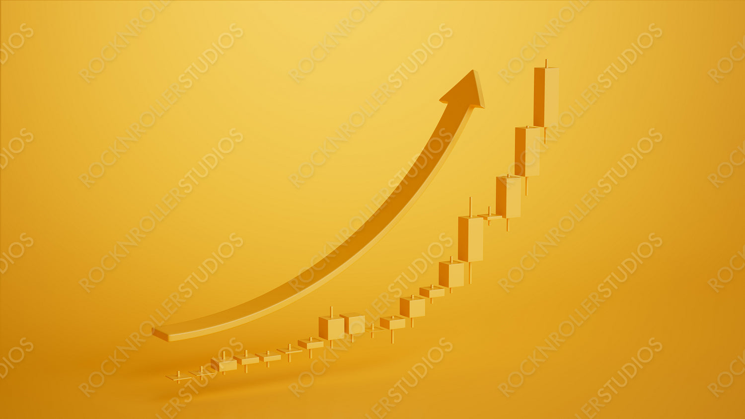 Golden Ascent: Minimalist Arrow & Bar Graph Illustrating Financial Growth and Success