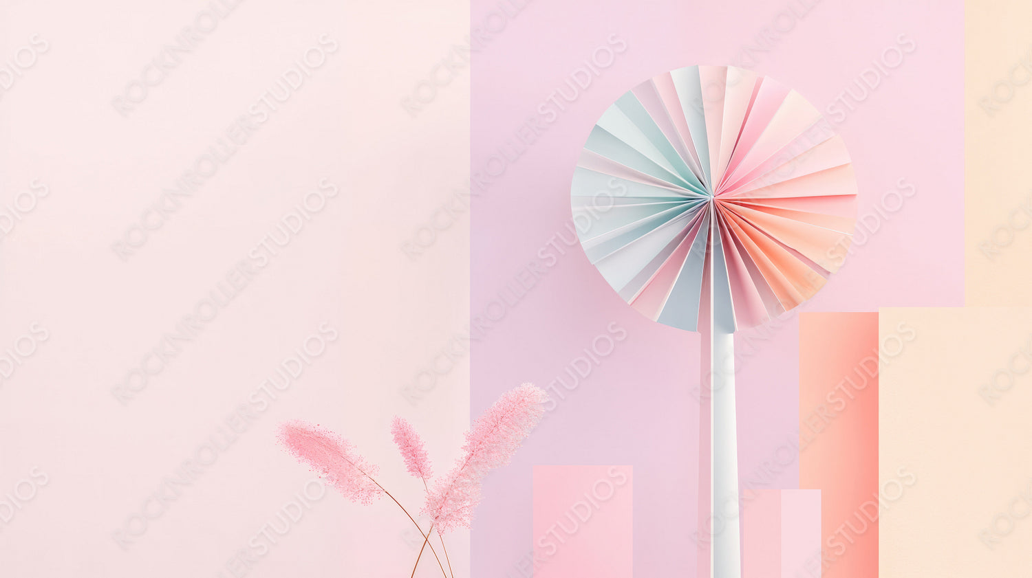 Modern Pastel Geometric Art: Abstract Paper Lollipop Design with Soft Textured Background