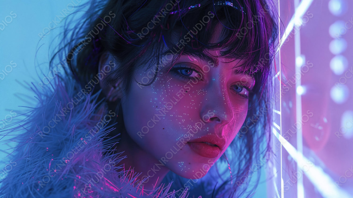 Futuristic Portrait of Woman with Neon Lights