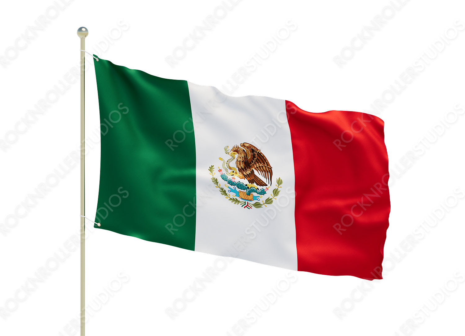Vibrant Mexican Flag Waves Proudly, Featuring Iconic Eagle and Cactus Coat of Arms. Transparent PNG