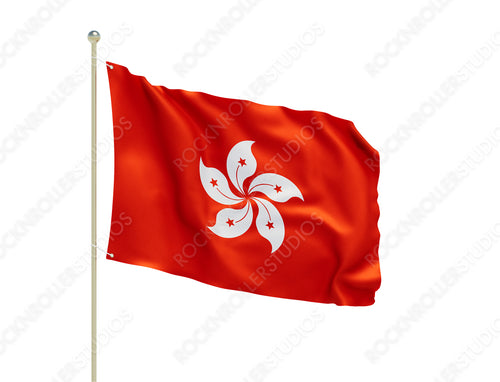 Striking Hong Kong Flag with White Bauhinia Emblem on Red Background. Transparent PNG