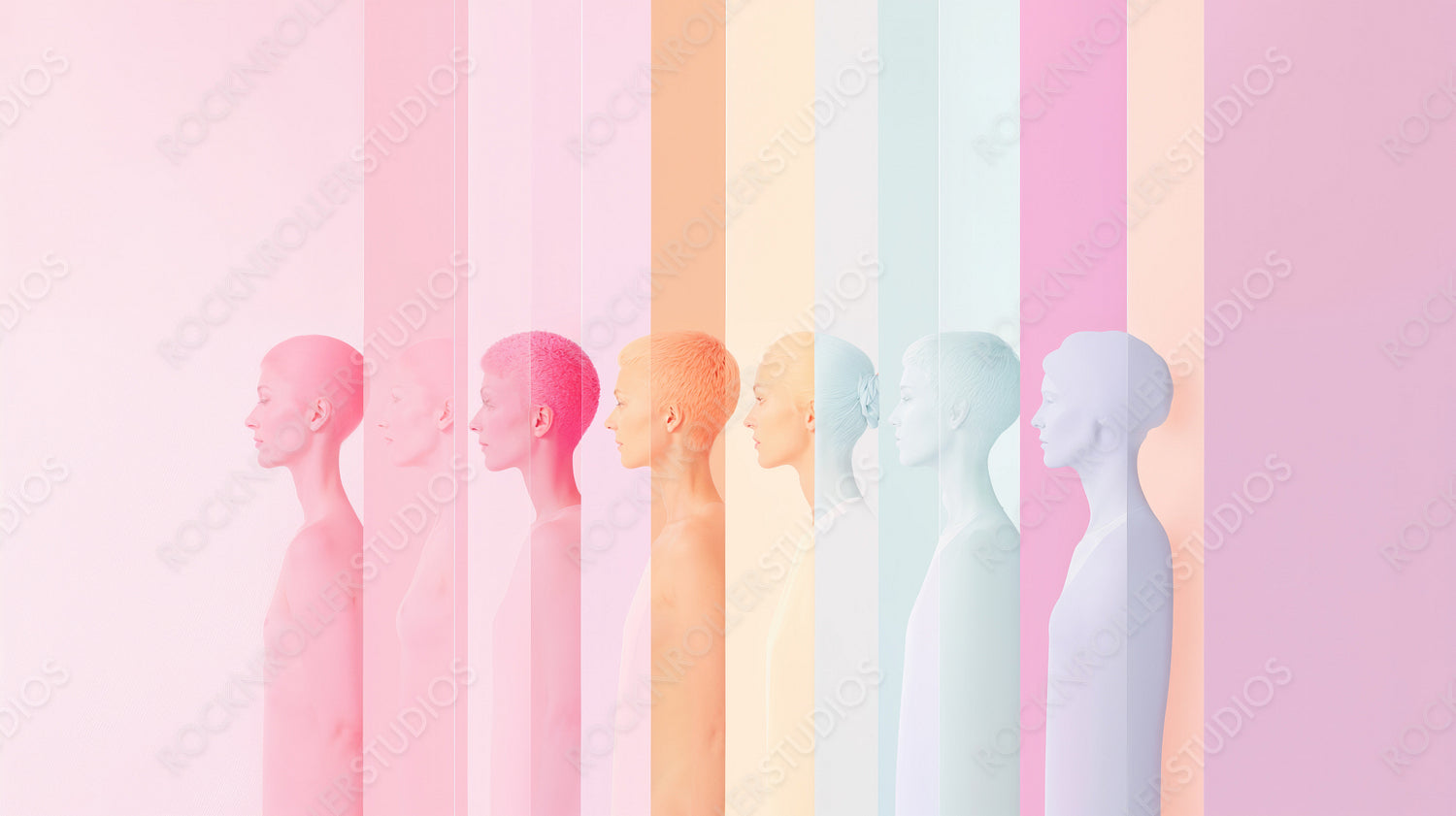 Pastel Spectrum: Seven Human Profiles in Gradient Hues Promoting Diversity and Identity