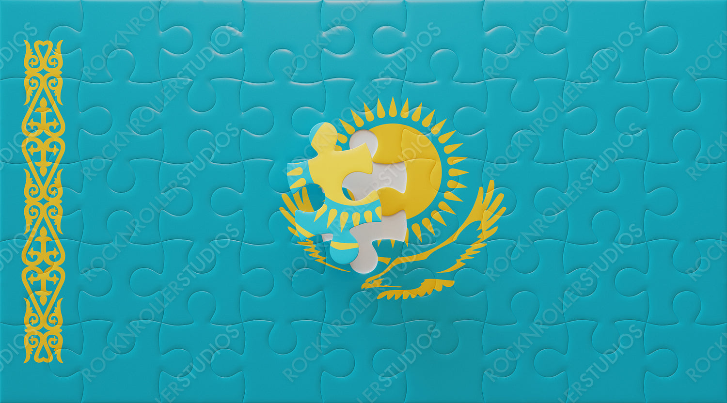 Completing Kazakhstan: Golden Sun and Eagle on Sky Blue Flag Jigsaw Puzzle