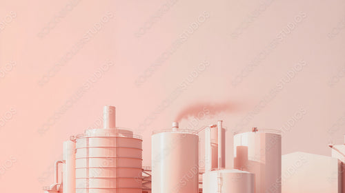 Modern Industrial Plant with Smokestacks Against Pastel Sky