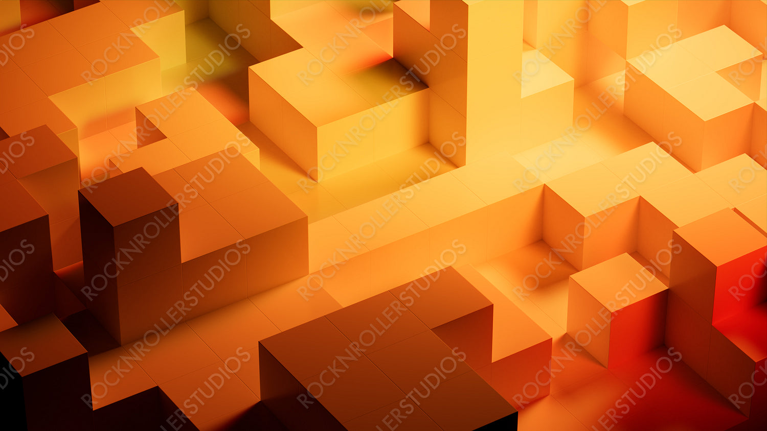 Precisely Arranged Glossy Cubes. Orange and Yellow, Innovative Tech Background. 3D Render.