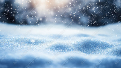 Snowy fields with glistening snowflakes shimmering in the soft light of a winter morning