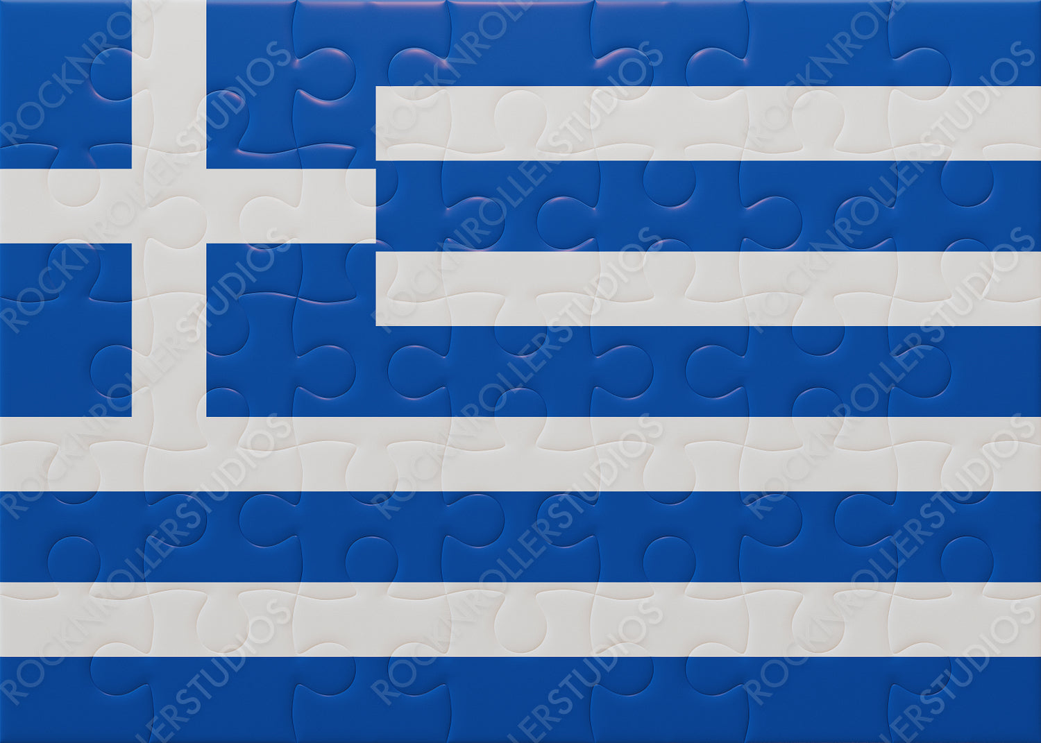 Stunning 3D Jigsaw Puzzle of the Greek Flag : Blue and White Stripes with Cross