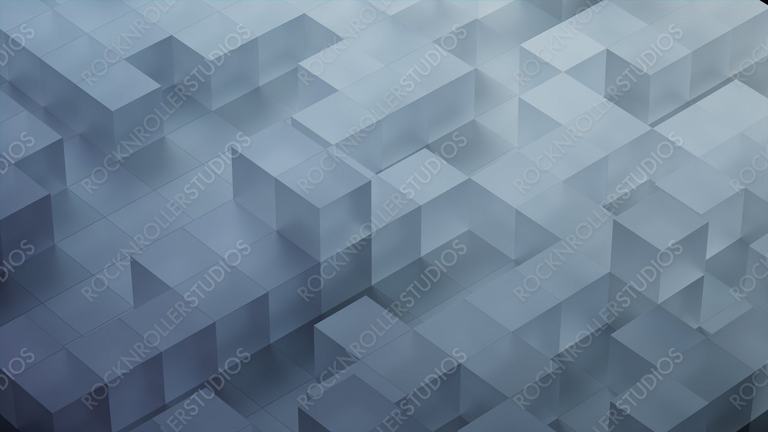Precisely Aligned Translucent Cubes. Grey, Futuristic Tech Background. 3D Render.