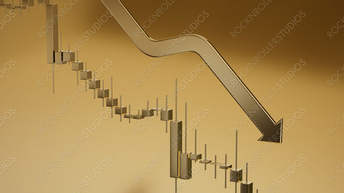 Sleek Gold Financial Downturn Chart with Downward Arrow and Candlesticks