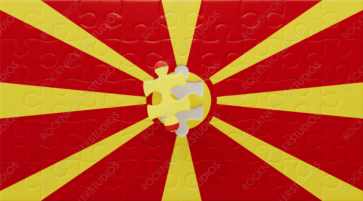 Completing North Macedonia: Vibrant Jigsaw Puzzle with National Flag