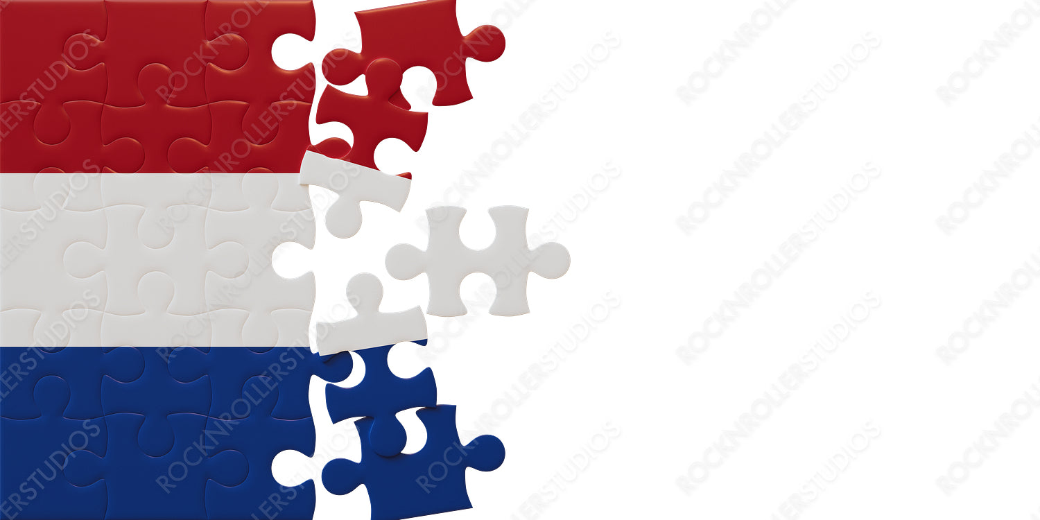 Creative Puzzle Challenge: Netherlands Flag in Disassembled Jigsaw Pieces