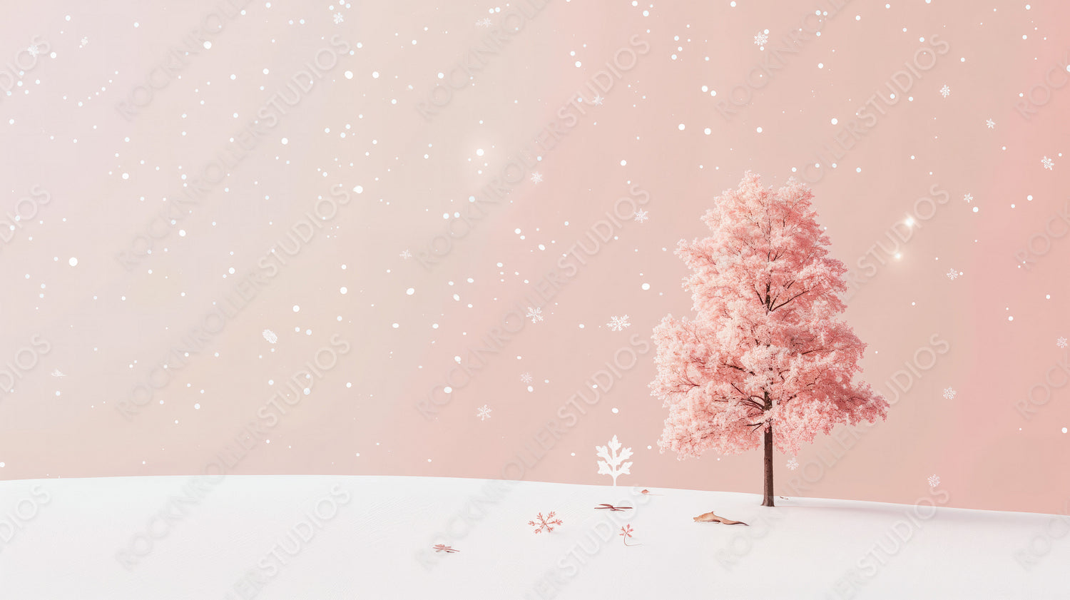 Pink Winter Wonderland with Snow and Tree