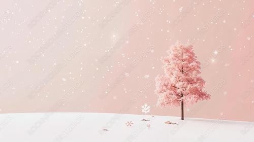 Pink Winter Wonderland with Snow and Tree