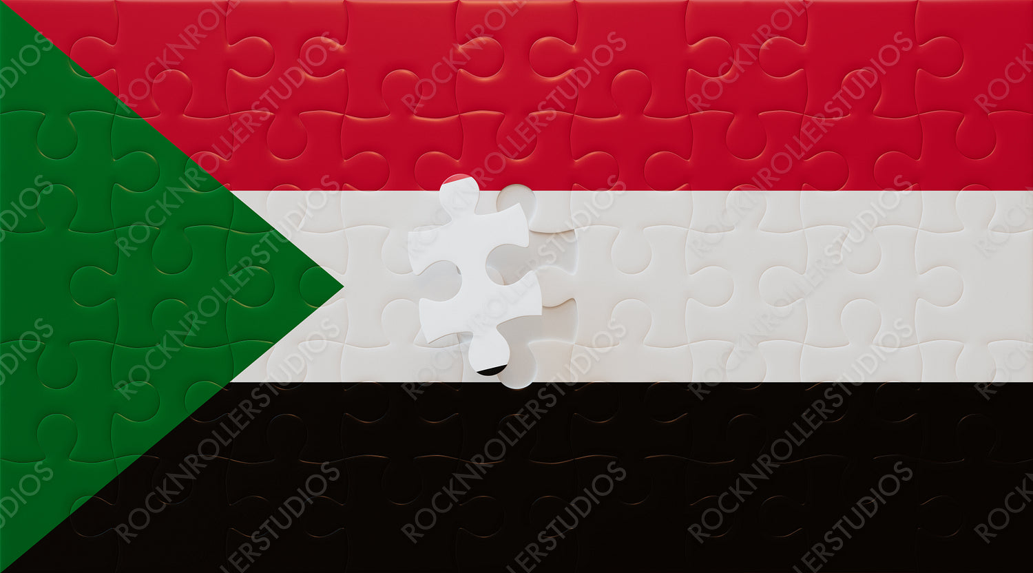 Completing Unity: Vibrant Sudan Flag Jigsaw Puzzle with Last Piece Fitting Perfectly