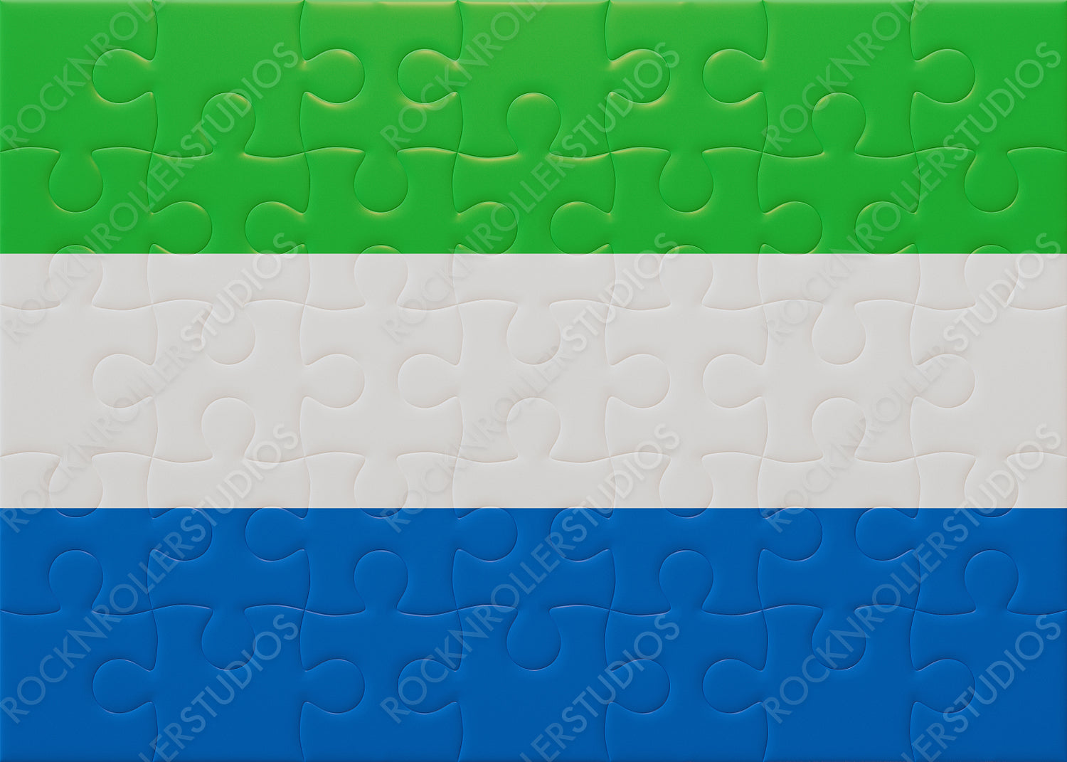 Vibrant Sierra Leone Flag Puzzle: Interlocking Green, White, and Blue Pieces