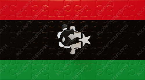 Unity in Pieces: Libya Flag Puzzle with Final Piece Slotted, Featuring Crescent & Star
