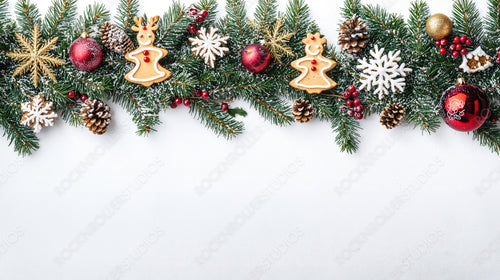 Christmas Cookie Decorations and Evergreen Garland with Ornaments, Perfect for Holiday Cheer