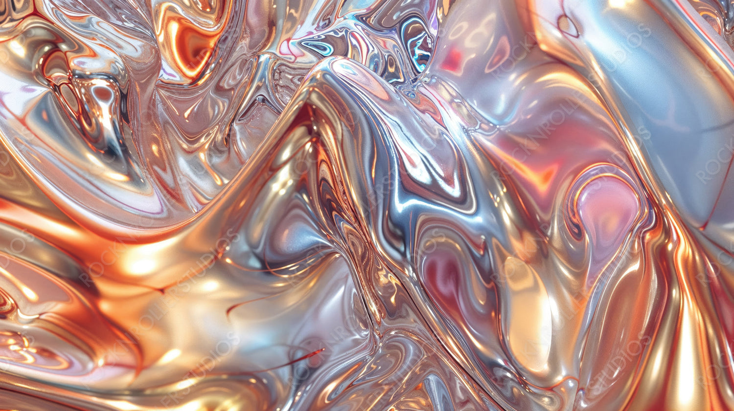 Futuristic Metallic Fluid Art with Reflective Surfaces and Abstract Forms