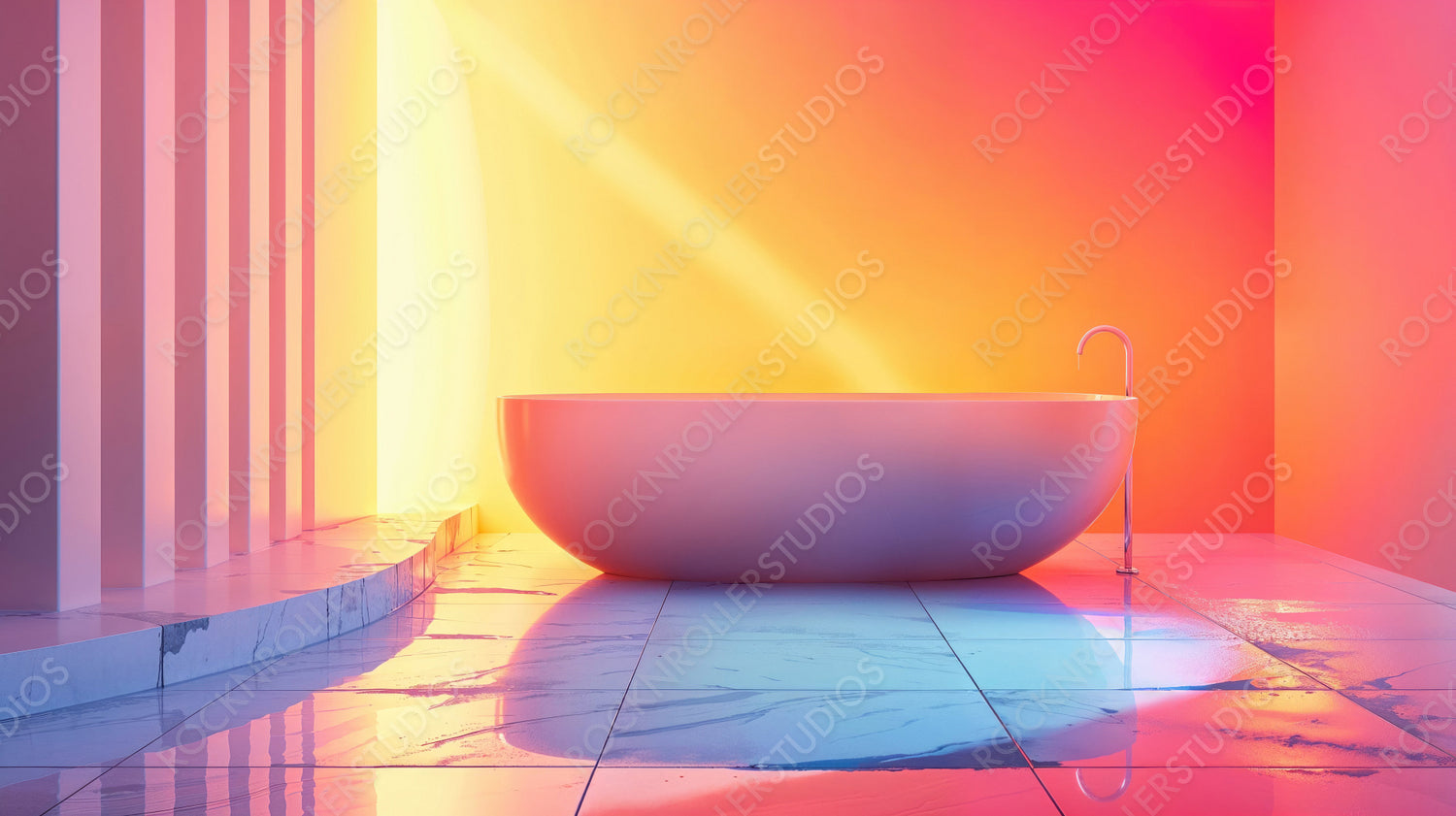 Elegant Gradient Bathtub in Futuristic Bathroom with Sunlight Reflection
