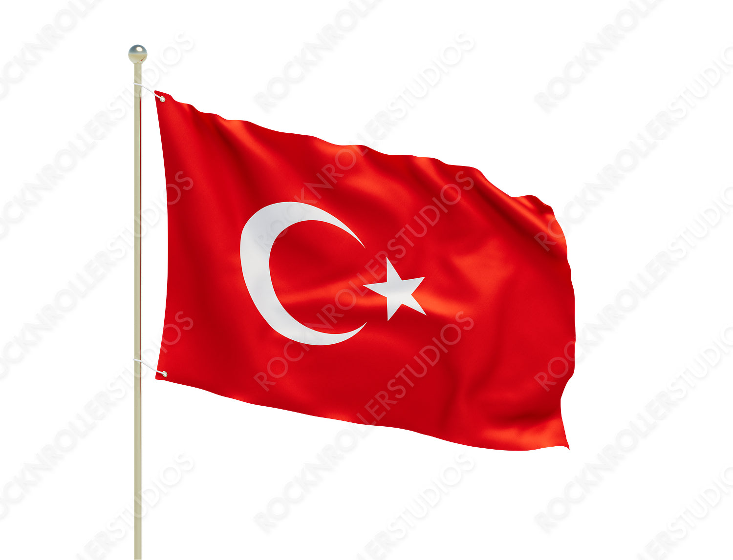 Majestic Turkish Flag Waving Proudly Against a Clear Sky. Transparent PNG