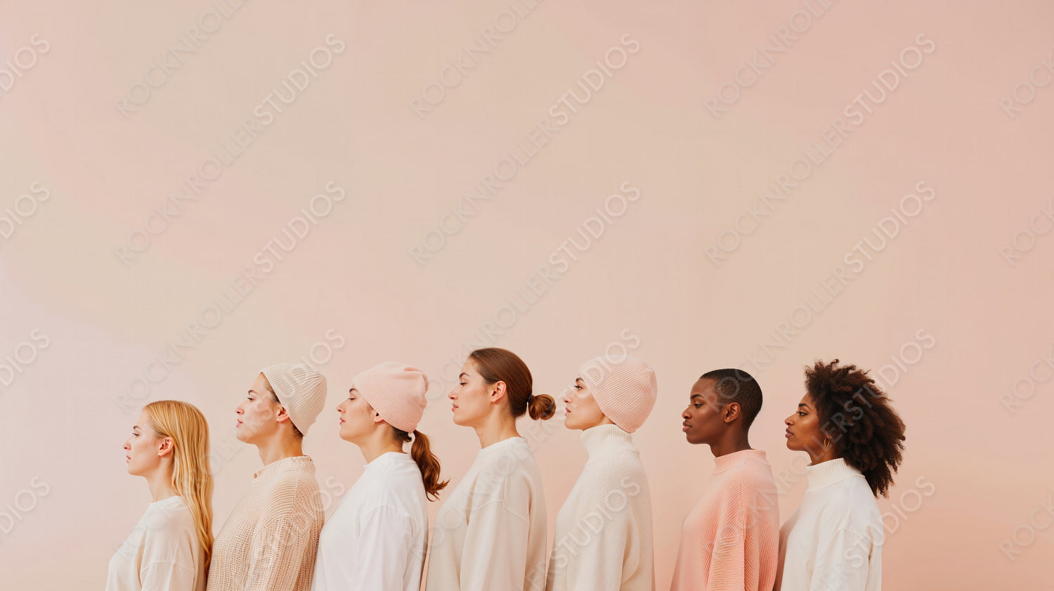 Diverse Group of People Standing in Line, Side Profile