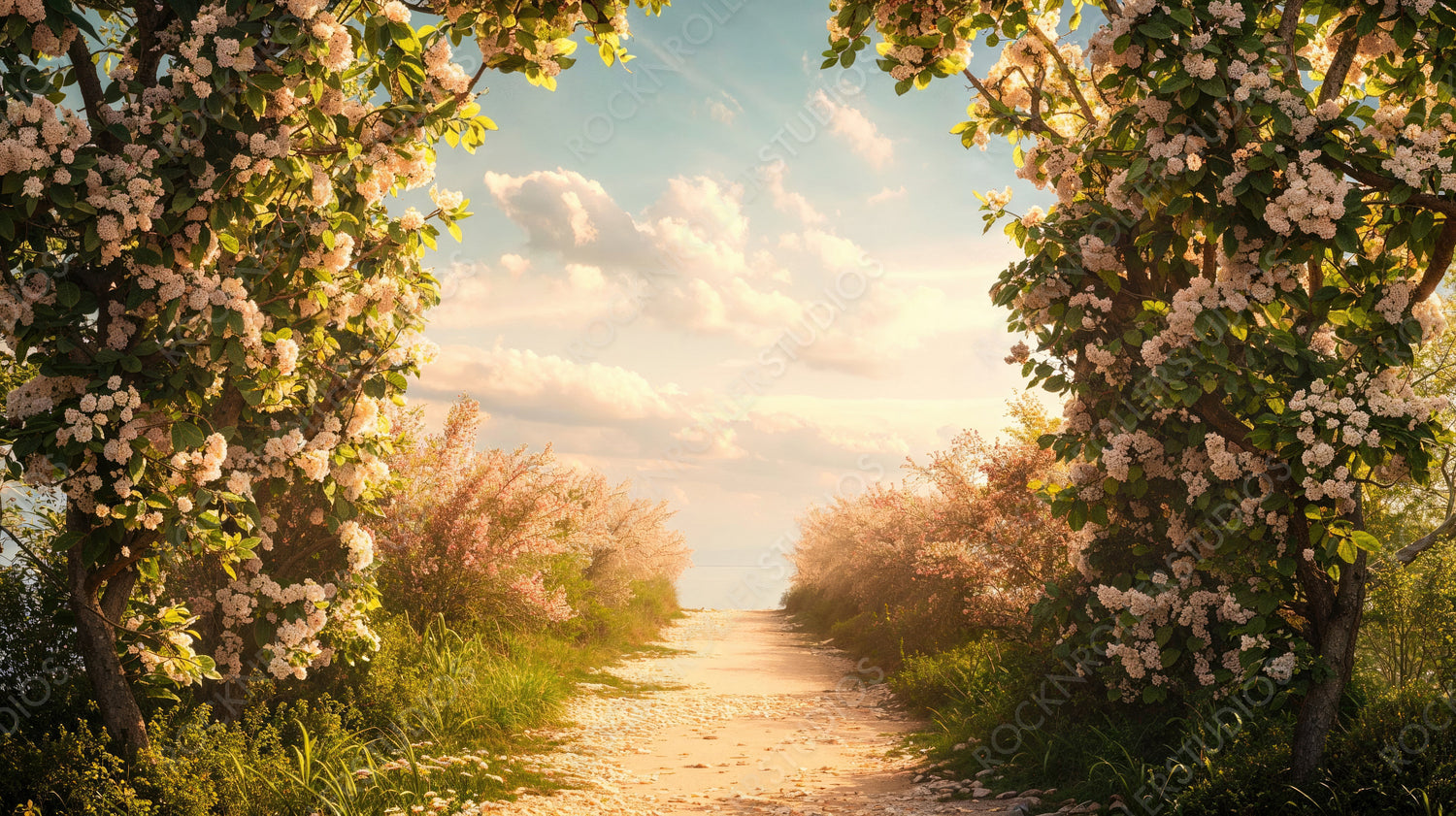 Enchanting Pathway through Blooming Garden Archway