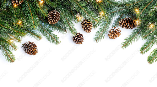 Snow-covered wooden table in a magical winter wonderland with soft bokeh lights and falling snow