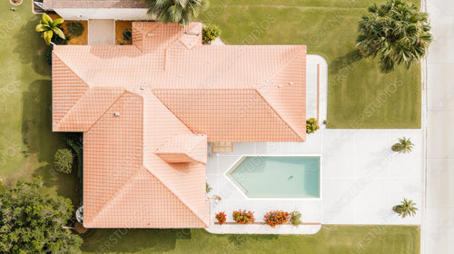 Aerial View of Luxury Residential Property with Pool and Garden