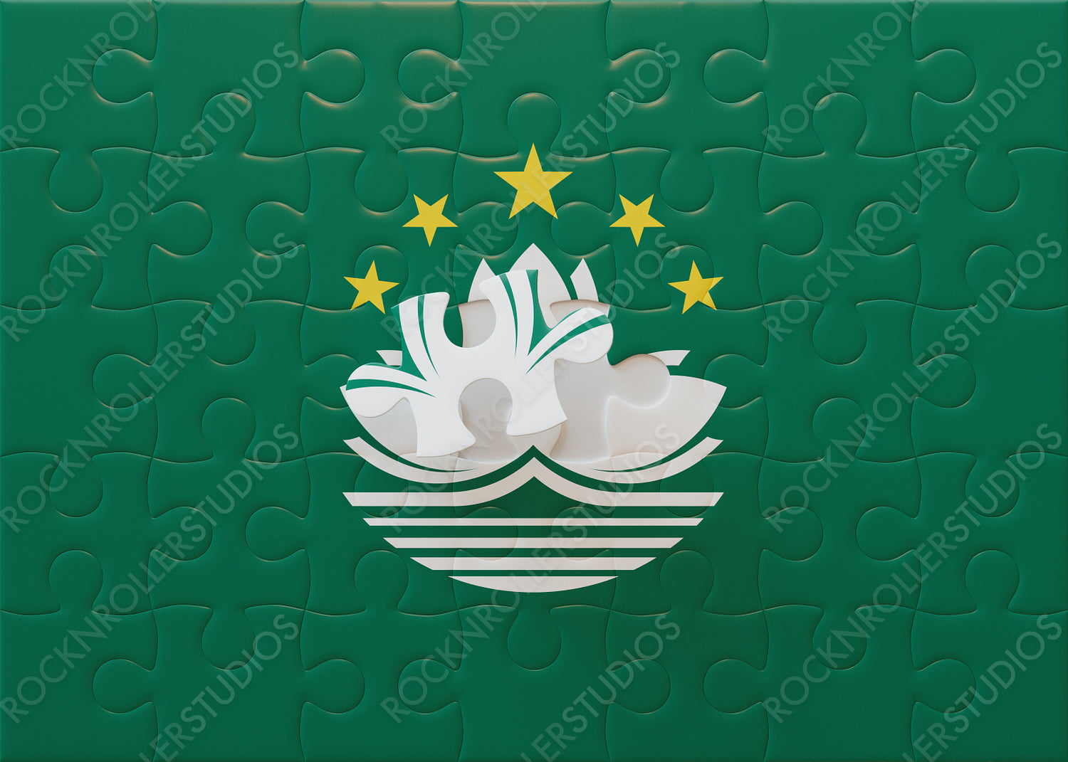 Finishing Touch: Assembling Macau's Flag on a Puzzle - Lotus, Stars, and Bridge Design