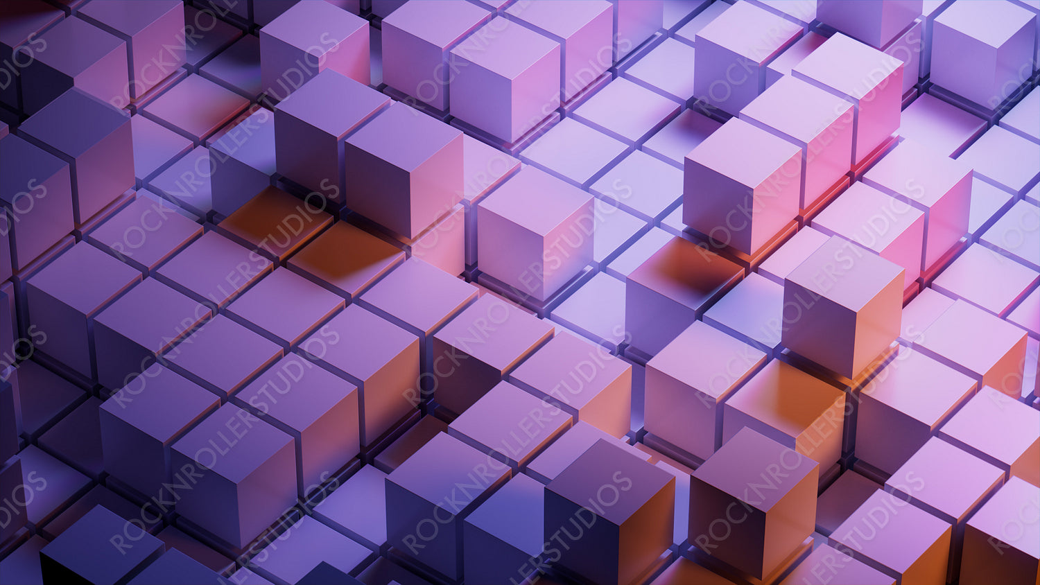 Violet and Orange, Glossy Blocks Perfectly Arranged to create a Modern Tech Wallpaper. 3D Render.