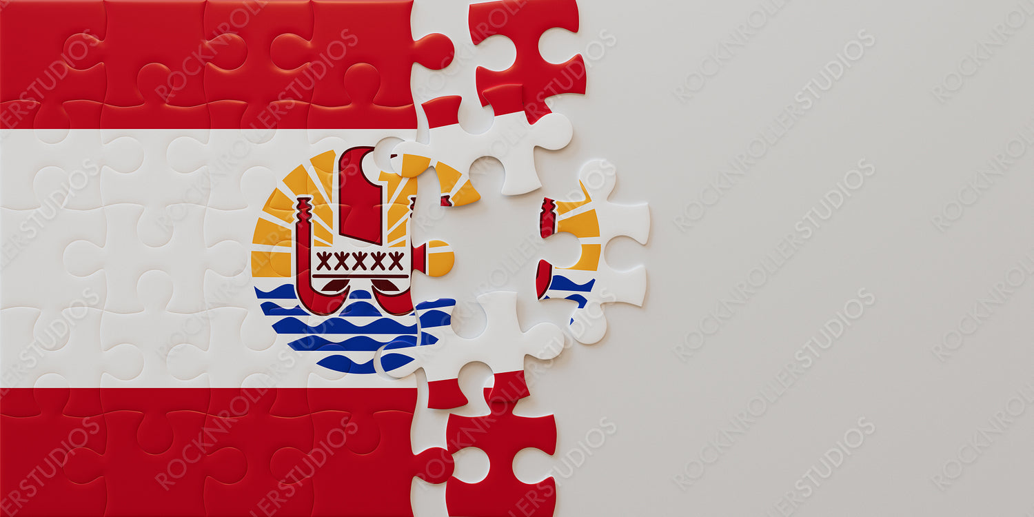 Piece Together French Polynesia: Incomplete Jigsaw Puzzle of Flag with Emblem