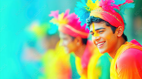 Joyful Celebration: Young Revelers in Colorful Festival Attire