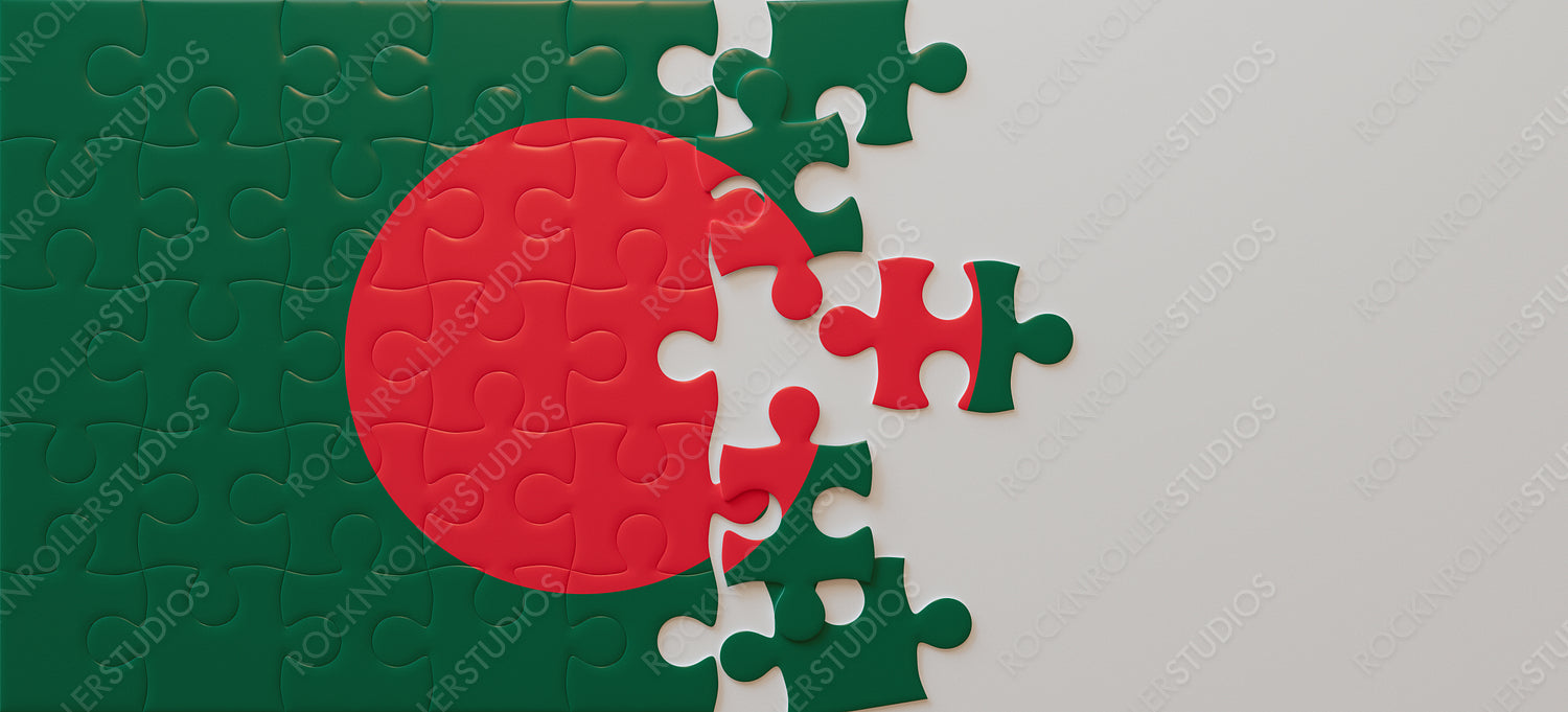 Intriguing Bangladesh Flag Jigsaw Puzzle: A Vivid Display of Incompletion and Contrast