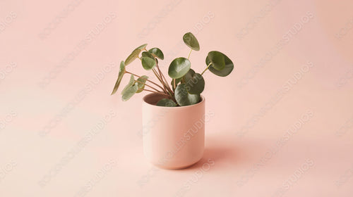 Chic Houseplant in Soft Pink Pot Against Peach Background