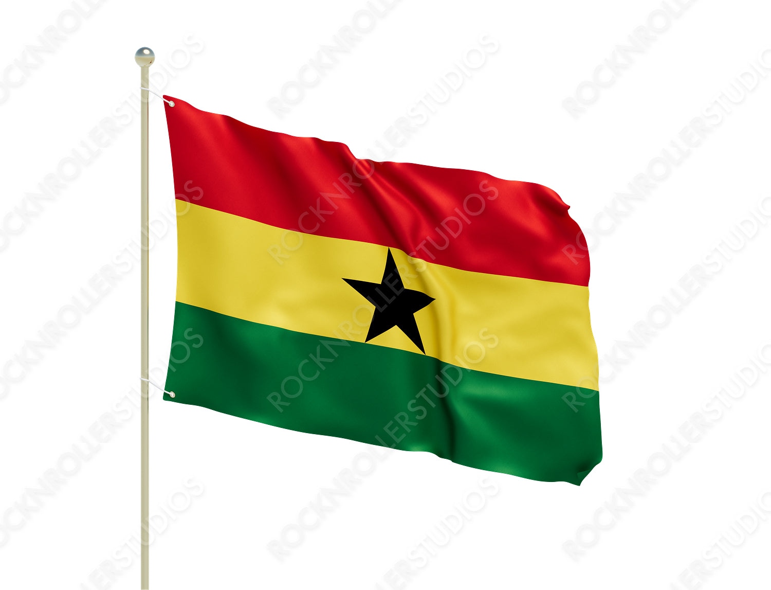 Vibrant Ghana Flag with Iconic Black Star Fluttering in the Breeze. Transparent PNG