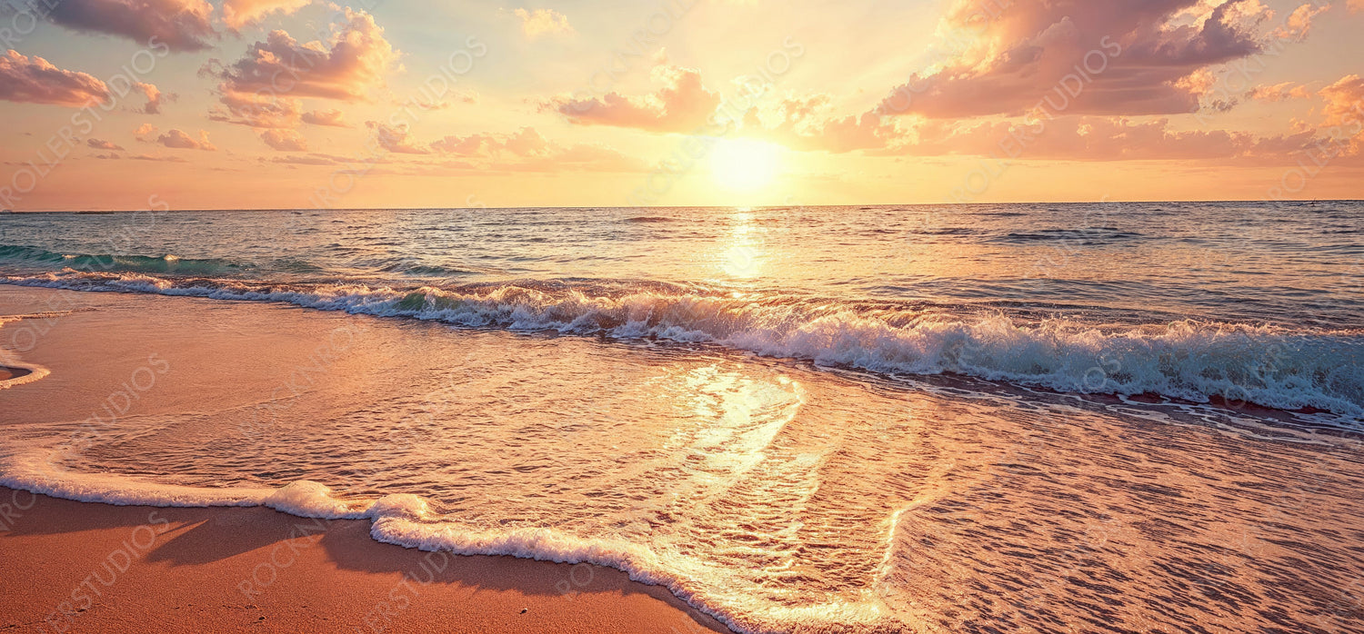 Beautiful Sunset Beach. Tropical Honeymoon Island. Sea and Sky background.