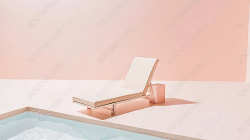 Luxurious Sunlounger by Poolside in Minimalist Pastel Pink Outdoor Setting