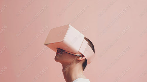 Virtual Reality Headset Against Minimalist Pink Background