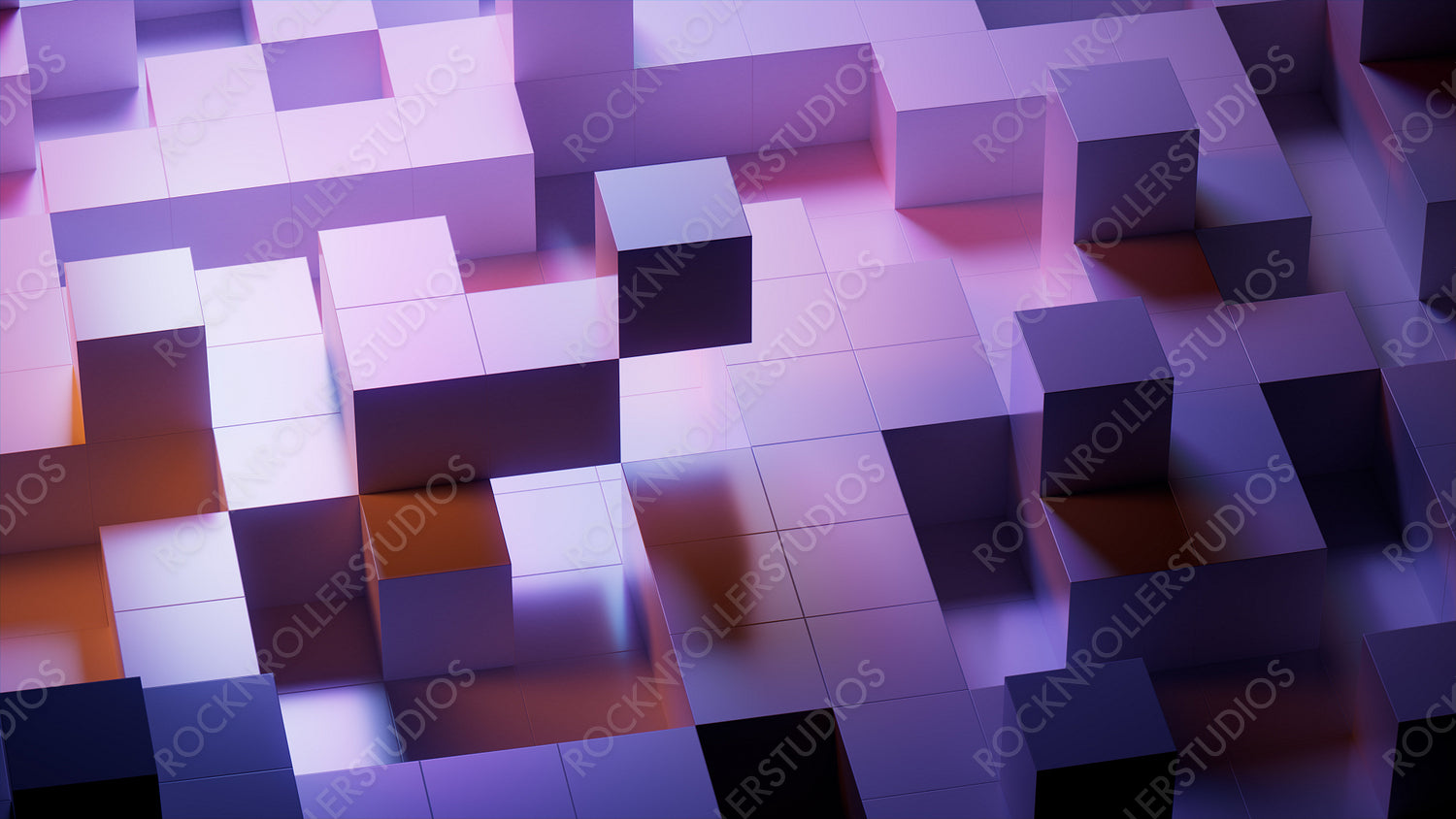 Precisely Constructed Glossy Blocks. Violet and Orange, Innovative Tech Background. 3D Render.