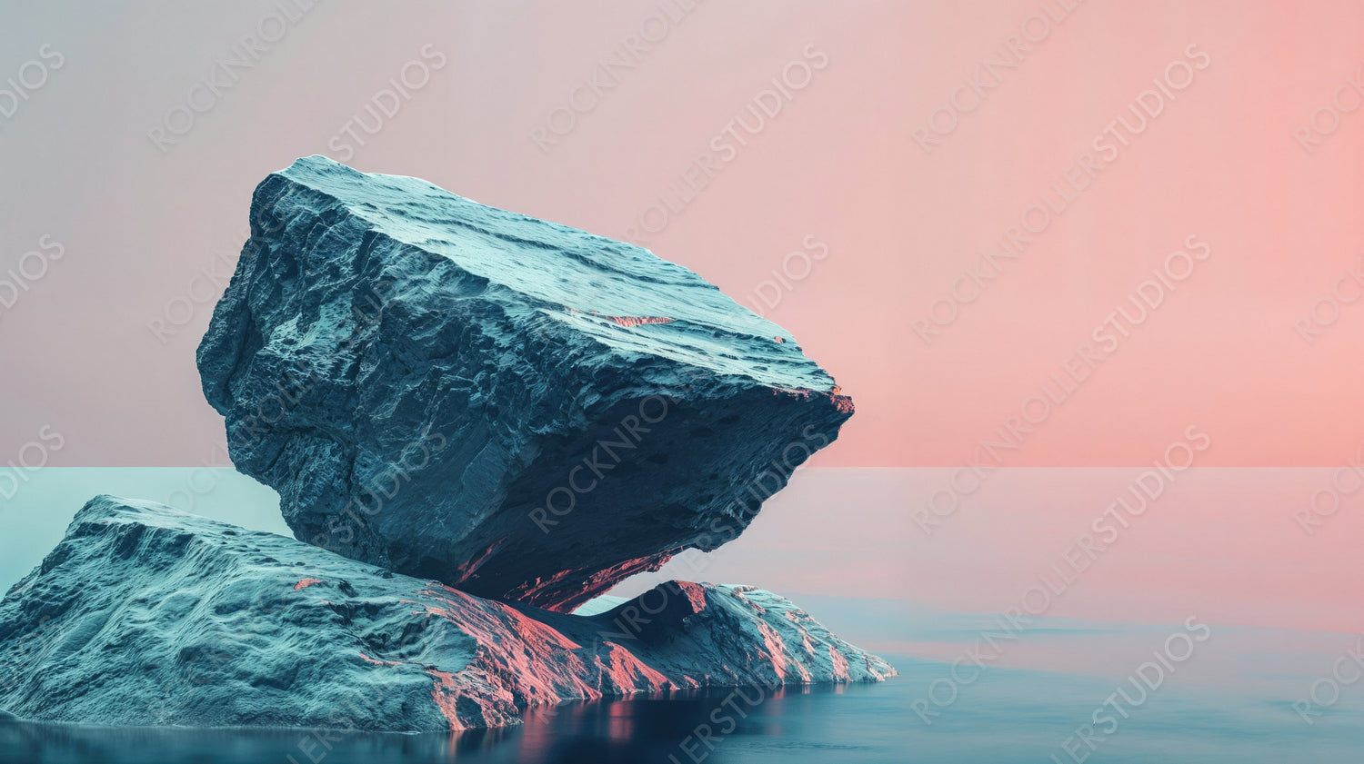 Abstract Rock Formation in Serene Water with Pastel Sky