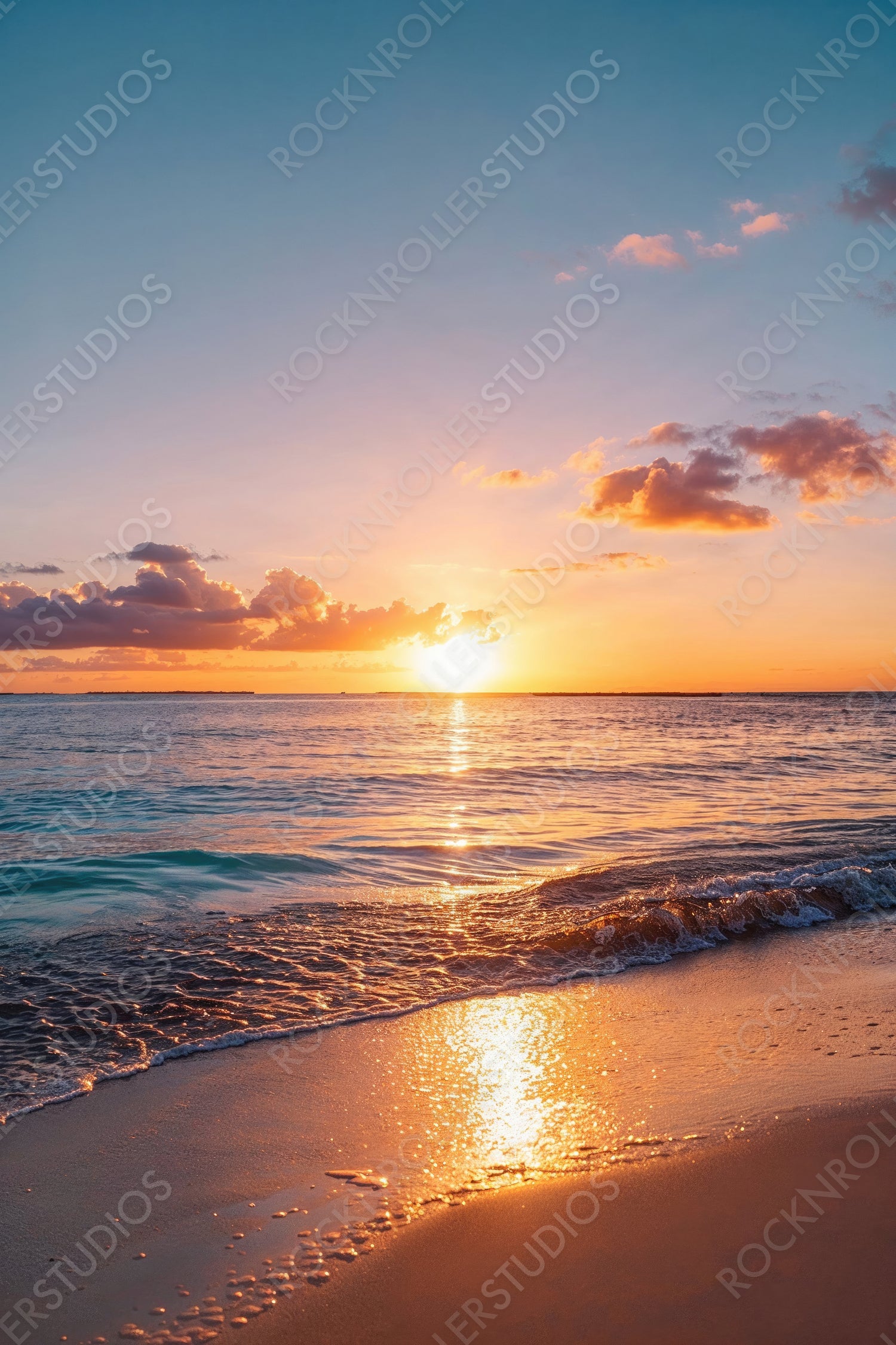 Breath-taking Sunset Beach. Tropical getaway Scene. Romance background.