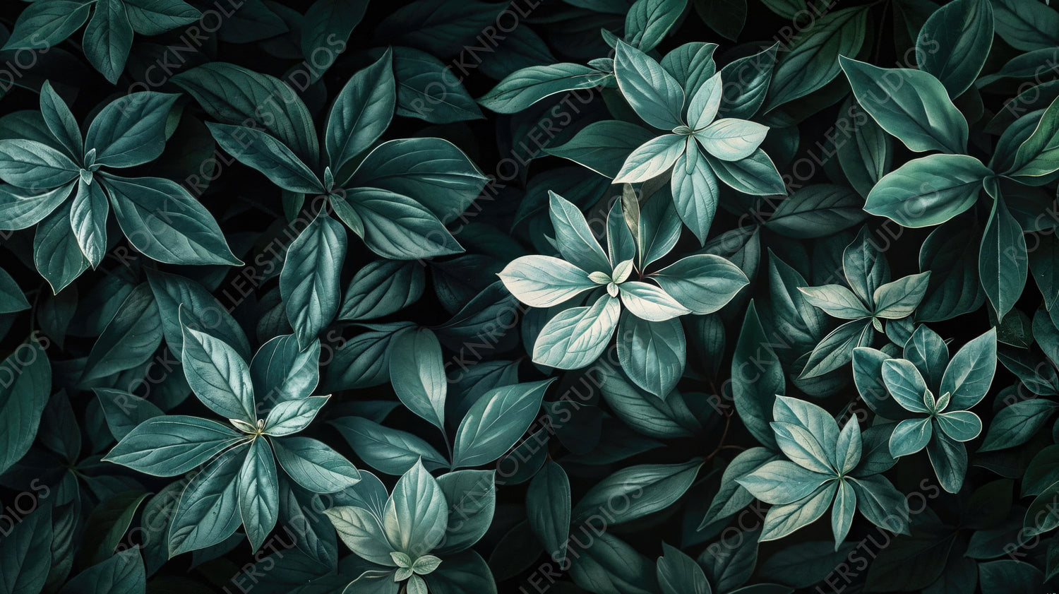 Lush Greenery Illustration with Dark and Light Leafy Plants
