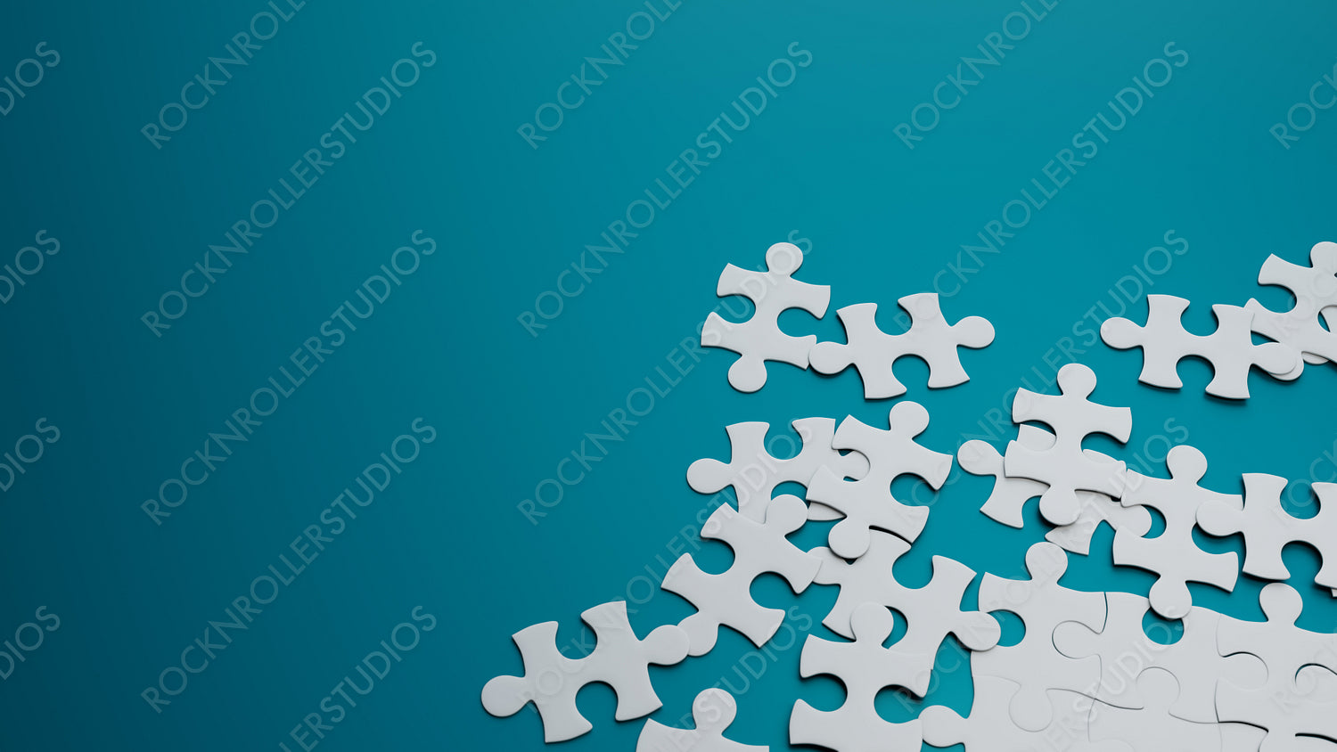 Unfinished Puzzle Challenge: White Jigsaw Pieces on Turquoise