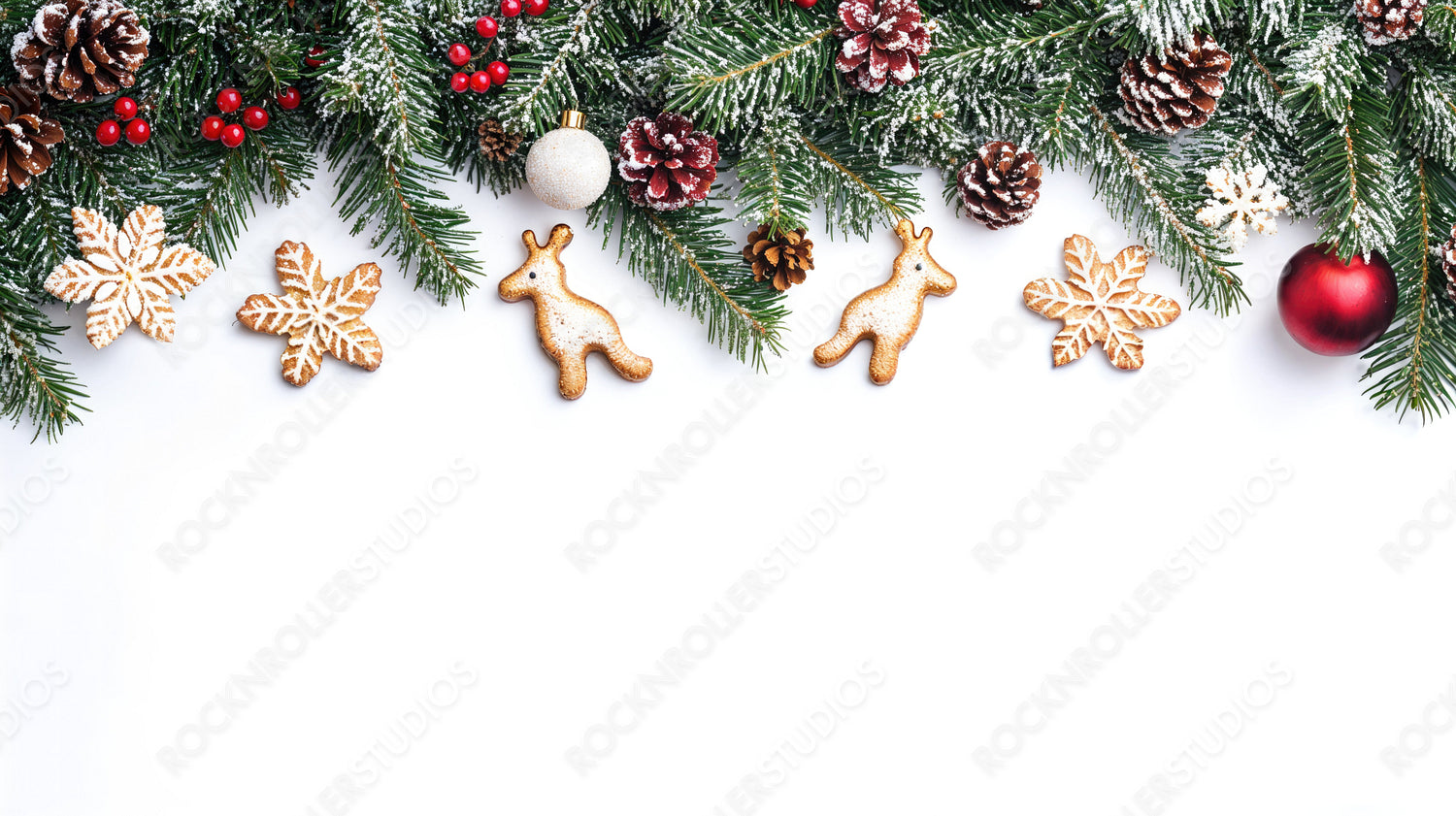 Christmas Cookie Decorations and Evergreen Garland with Ornaments, Perfect for Holiday Cheer