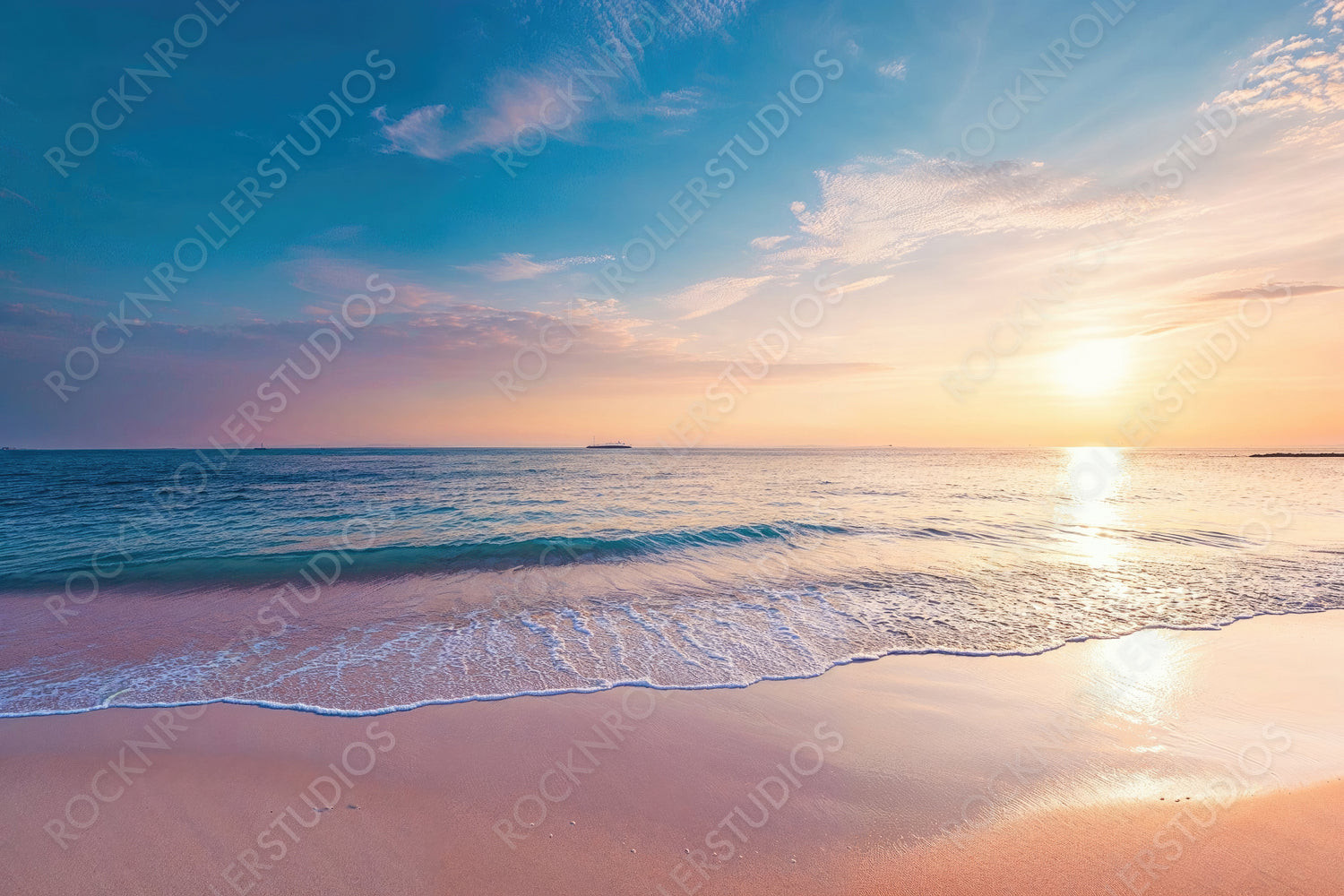 Dream Honeymoon Landscape. Summer banner with Idyllic Sunrise Beach.