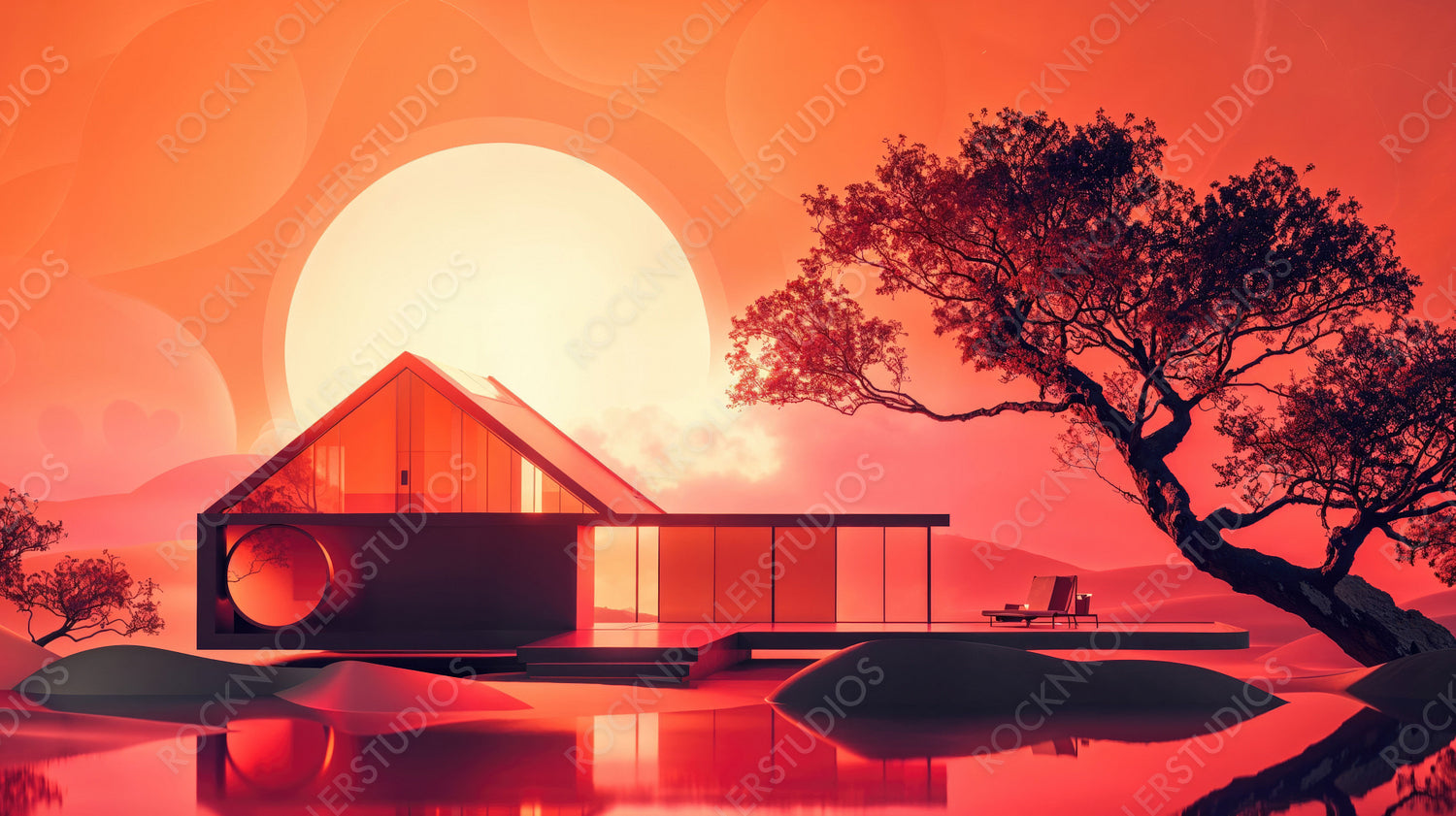 Modern House Design with Sunset and Minimalist Aesthetics